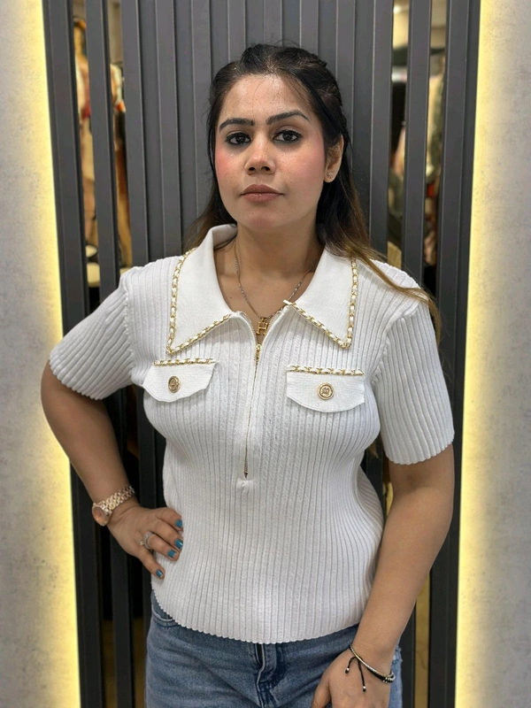 SKU 1647 Beautiful Top With Chain Detailing - White, Free Size M TO XL
