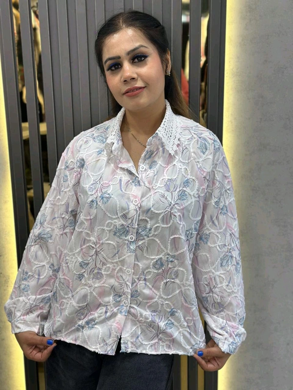 SKU 1631 Beautiful Florescent Shirt With Lace Collar - Pink, Free Size M TO XXL