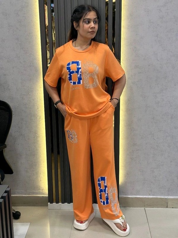 SKU 1713 Imported Premium BB Glitter Co-ord Set – Chic & Comfy Style - Orange, Free Size M To XXXL