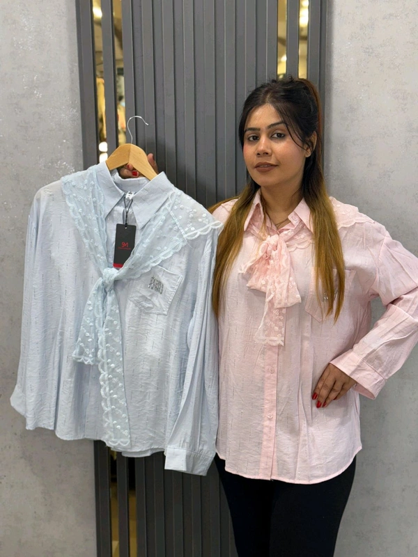 SKU 1723 Beautiful Shirt With Inner And Net - Blue, Free Size M TO XXL
