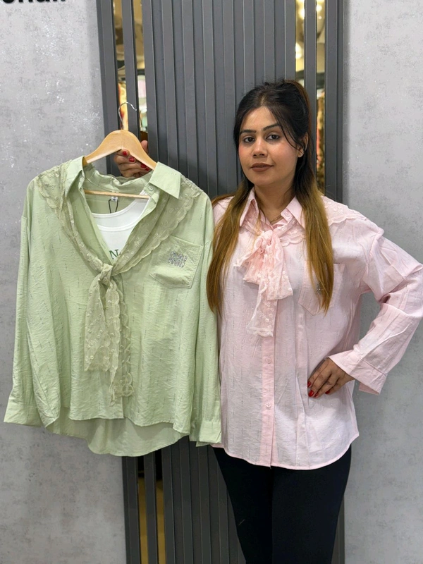 SKU 1723 Beautiful Shirt With Inner And Net - Green, Free Size M TO XXL