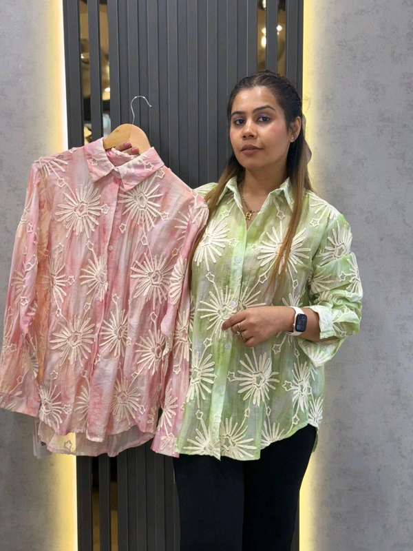 SKU  1772 Beautiful Embroidered Shirt - Pink, Free Size M TO XXL