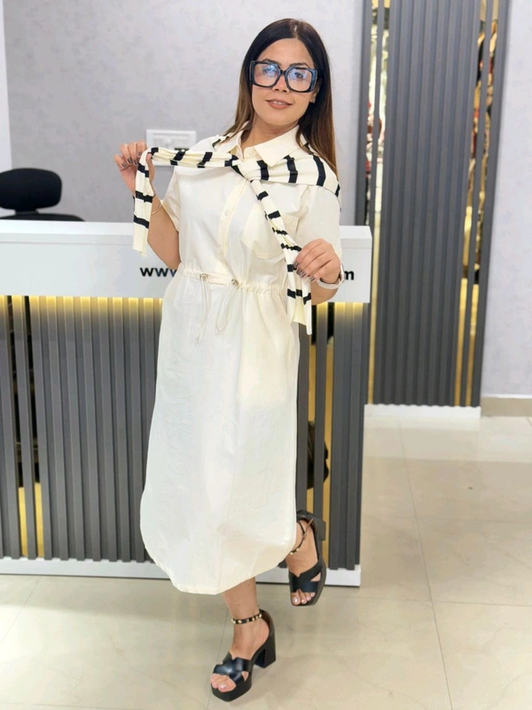 SKU 1725 Beautiful Dress With Net Detailing - Cream, Free Size M TO XL