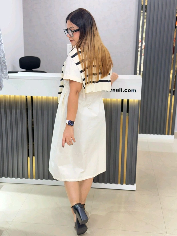 SKU 1725 Beautiful Dress With Net Detailing - Cream, Free Size M TO XL