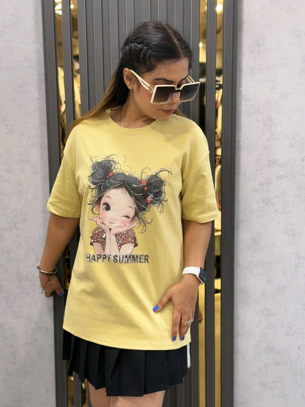 SKU 1758 Beautiful Tees With Barbie Design - yellow, Free Size M TO XL