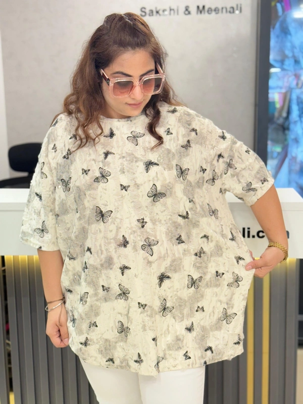 SKU 1644 Plus Size Top - Cream, Free Size XXL To 6xl