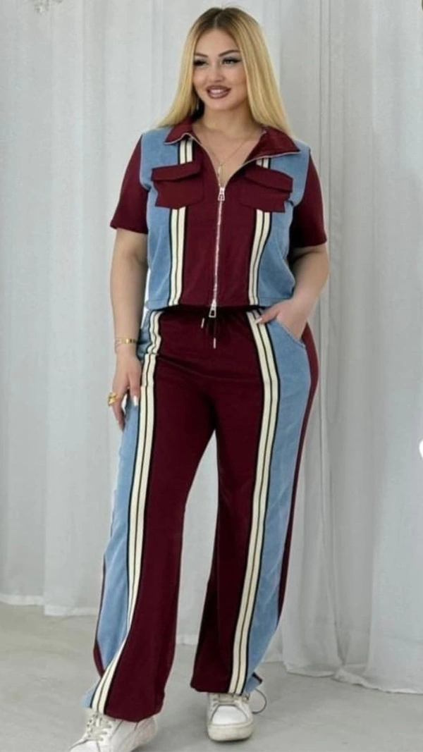 SKU 1798 Denim Fusion Sporty Cord Set - Maroon, Free Size M TO XXL