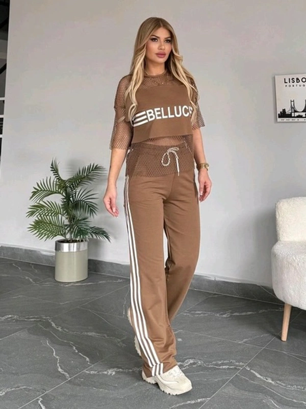 SKU 1794 Mesh Magic Co-ord Set - Tan, Free Size M TO XXL