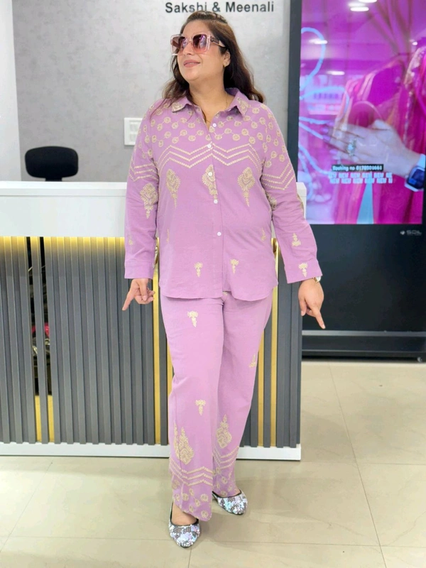 SKU  1802 Beautiful Cordset With Embroidery - Lilac, Free Size M TO XXL