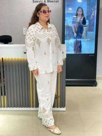 SKU  1802 Beautiful Cordset With Embroidery - White, Free Size M TO XXL