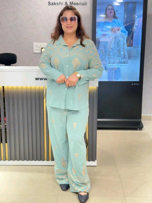 SKU  1802 Beautiful Cordset With Embroidery - Shadow Green, Free Size M TO XXL