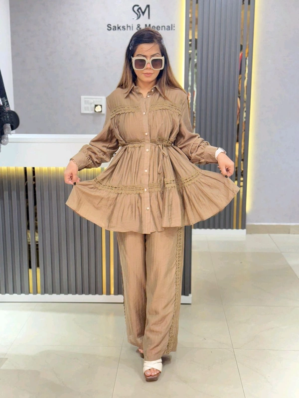 SKU  1803 Elegant Lace Detailing Cordset  - Tan, Free Size M TO XXL
