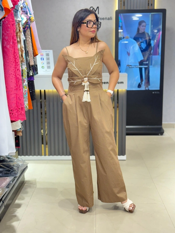 SKU  1804 Beautiful  3D Flower Cotton Jumpsuit - Brown, Free Size M TO XL