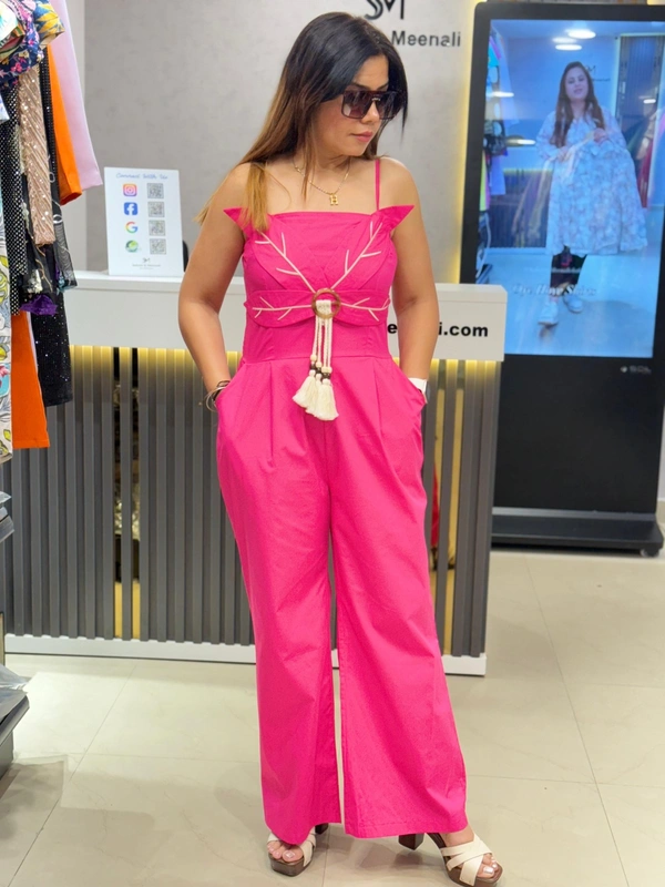 SKU  1804 Beautiful  3D Flower Cotton Jumpsuit - Free Size M TO XL, Hot pink