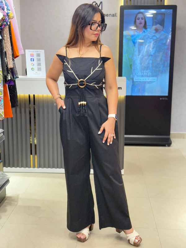 SKU  1804 Beautiful  3D Flower Cotton Jumpsuit - Black, Free Size M TO XL