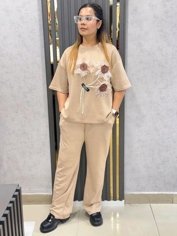 SKU 1805 Beautiful Cordset With 3D Flower - Tan, Free Size M TO XXL
