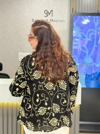 SKU 1806 Elegant Floral Embroidered Shirt - Premium Cotton Blend - Black, Free Size M TO XXL