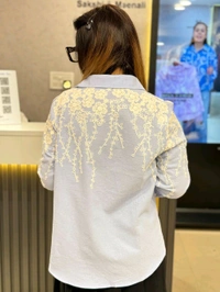 SKU 1801 Beautiful Embroidery Shirt - Sky blue, Free Size M TO XXL