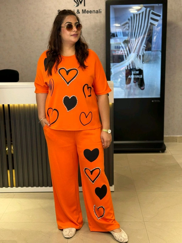 SKU  1793 Beautiful Cordset With Heart Amd Stud Detailing  - Web Orange, Free Size M TO 3XL
