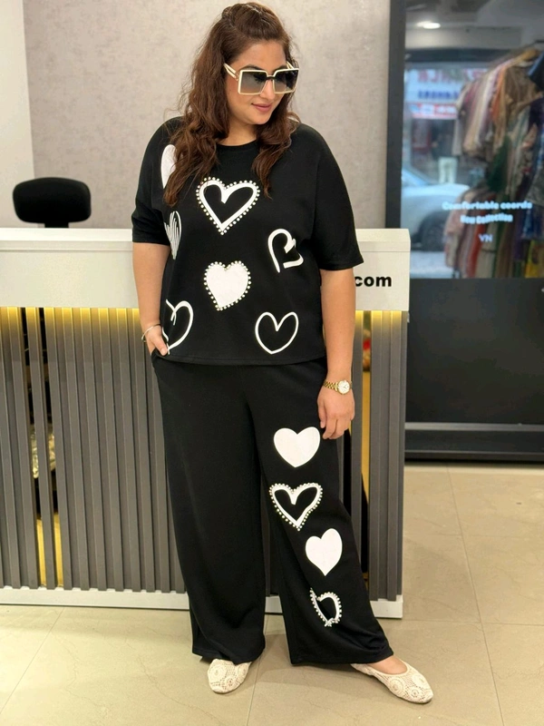 SKU  1793 Beautiful Cordset With Heart Amd Stud Detailing  - Black, Free Size M TO 3XL
