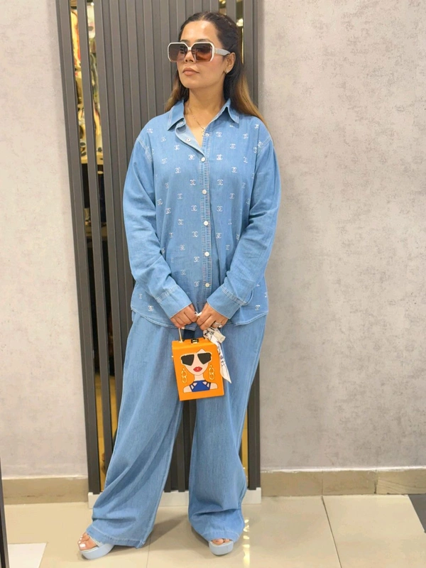 SKU  1820 Beautiful Denim Cordset With Sequin  - Ice Blue, Free Size M TO XXL