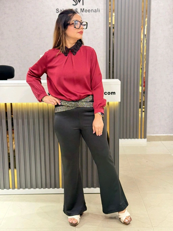 SKU  1814 Beautiful Pants With Sequin Belt - Black, Free Size M TO XXXL