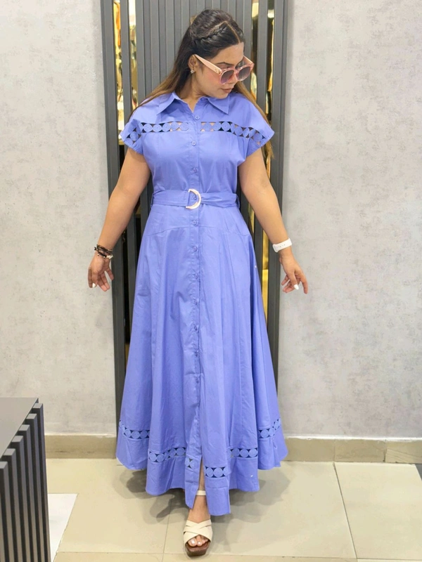 SKU  1819 Beautiful Dress With Lace Detailing With Belt - Mauve, Free Size M TO XL