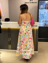 SKU 1810 Elegant Floral Dress With Lace Detailing  - White, Free Size M TO XL
