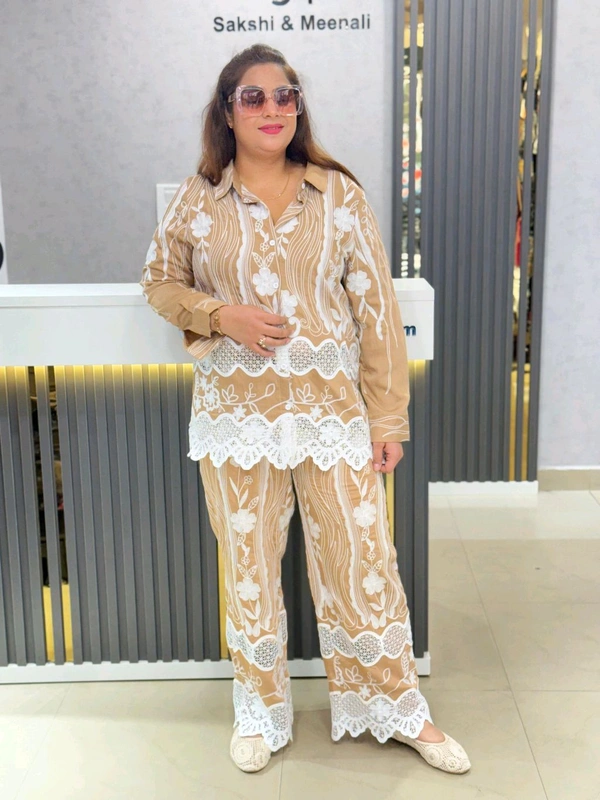 SKU 1817 Beautiful Embroidered Cords With Lace Detailing  - Tan, Free Size M TO XXL
