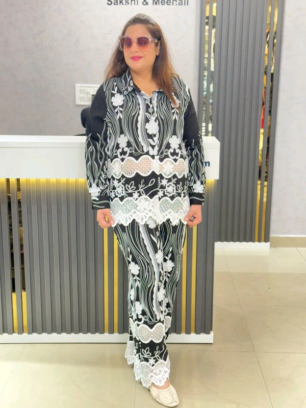 SKU 1817 Beautiful Embroidered Cords With Lace Detailing  - Free Size M TO XXL, Black