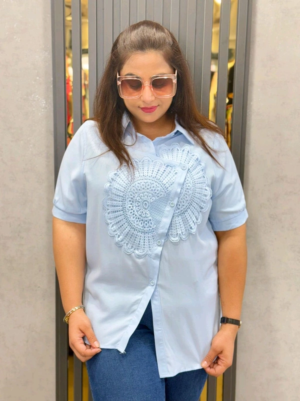 SKU  1809 Beautiful Shirt Witth Moon Design  - Light Blue, Free Size M TO xxxl