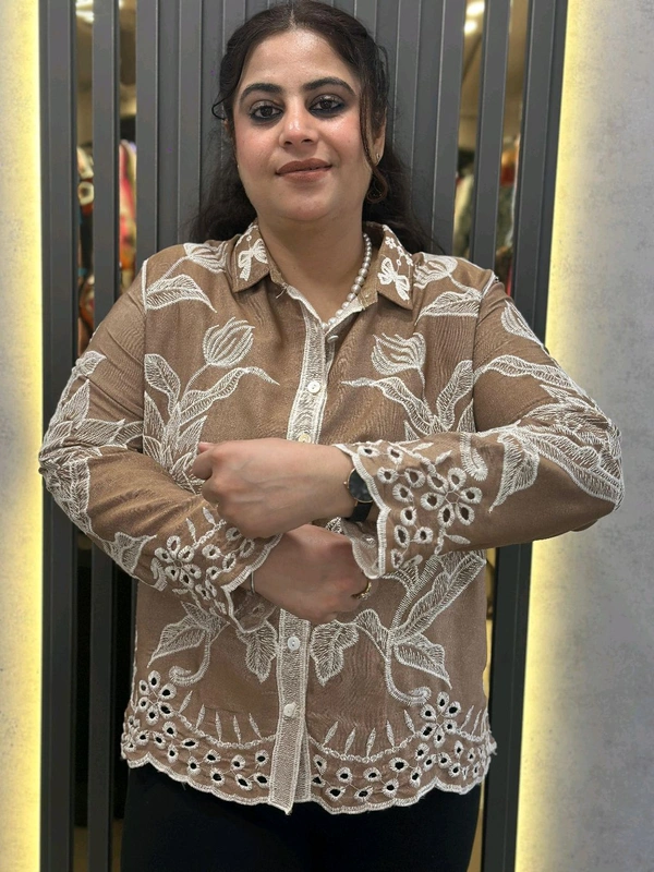 SKU  1816 Elegent Embroidered Shirt - Brown, Free Size M TO XXL