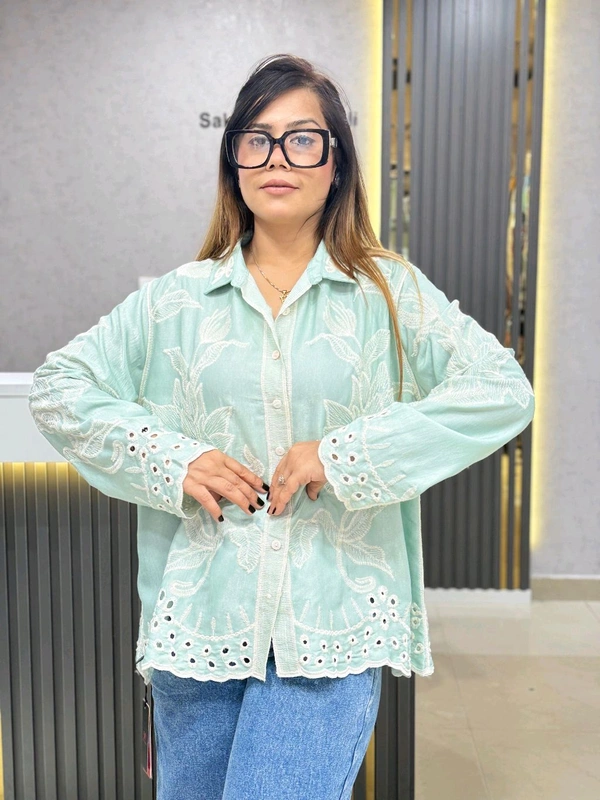 SKU  1816 Elegent Embroidered Shirt - Green, Free Size M TO XXL