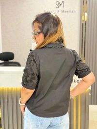 SKU  1831 Beautiful Self Embroidered Shirt - Black, Free Size M TO XL