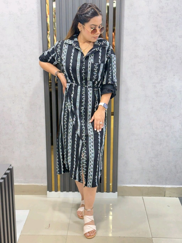 SKU  1829 Boho Thread Embroidered Shirt Dress – Black with White Detailing - Black, Free Size M TO XXL