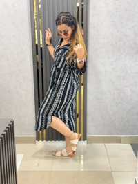 SKU  1829 Boho Thread Embroidered Shirt Dress – Black with White Detailing - Black, Free Size M TO XXL