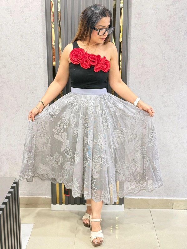 SKU  1832 Beautiful Top With Flower Detailing  - Black, Free Size S To Xl