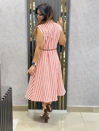 SKU 1823 Beautiful Stripes Dress With Belt - Pink, Free Size M TO XXL