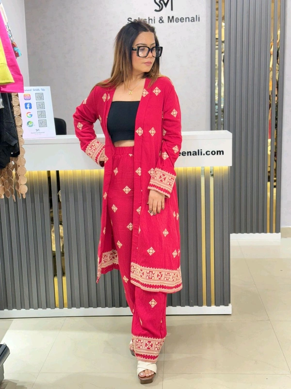 SKU  1834 Beautiful Cordset With Embroidered Shurg - Red, Free Size M TO XL