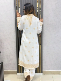 SKU  1834 Beautiful Cordset With Embroidered Shurg - Off White, Free Size M TO XL