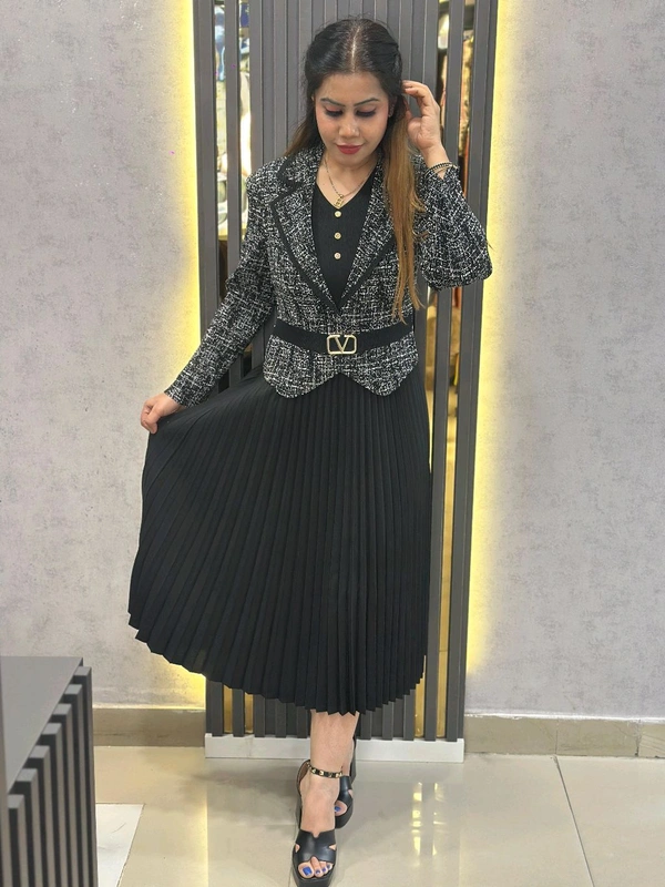 SKU 1651 Beautiful Crinkle Dress With Crop Jacket - Black, Free Size M To 5xl