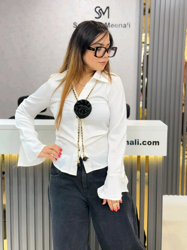 SKU 1837 Beautiful Top With Chain Detailing  - White, Free Size M TO XL