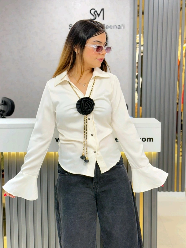 SKU 1837 Beautiful Top With Chain Detailing  - Cream, Free Size M TO XL
