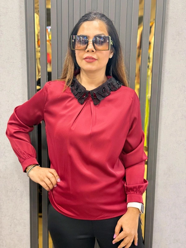 SKU 1838 Beautiful Top Crytal Detailing  - Maroon, Free Size M TO XL