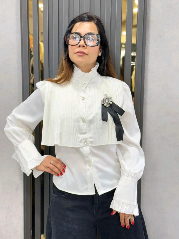 SKU 1839 Beautiful Satin Top With Flower - White, Free Size M TO XL