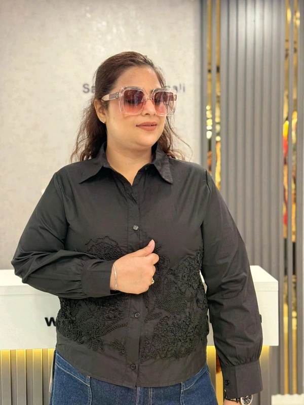 SKU 1841 Elegant Shirt With Ribbon Embroidery  - Black, Free Size M TO XXL