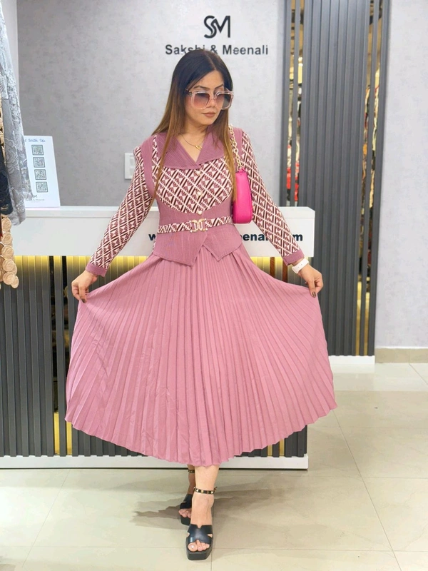 SKU 1650 Timeless Pleated Midi Dress for Effortless Style - Pink, Free Size M To 4xl