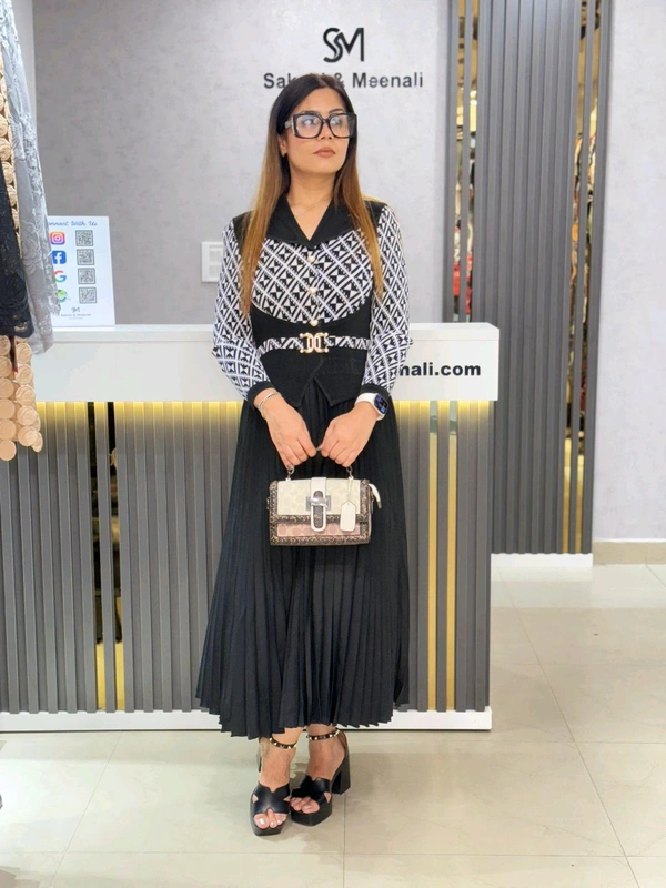 SKU 1650 Timeless Pleated Midi Dress for Effortless Style - Black, Free Size M To 4xl