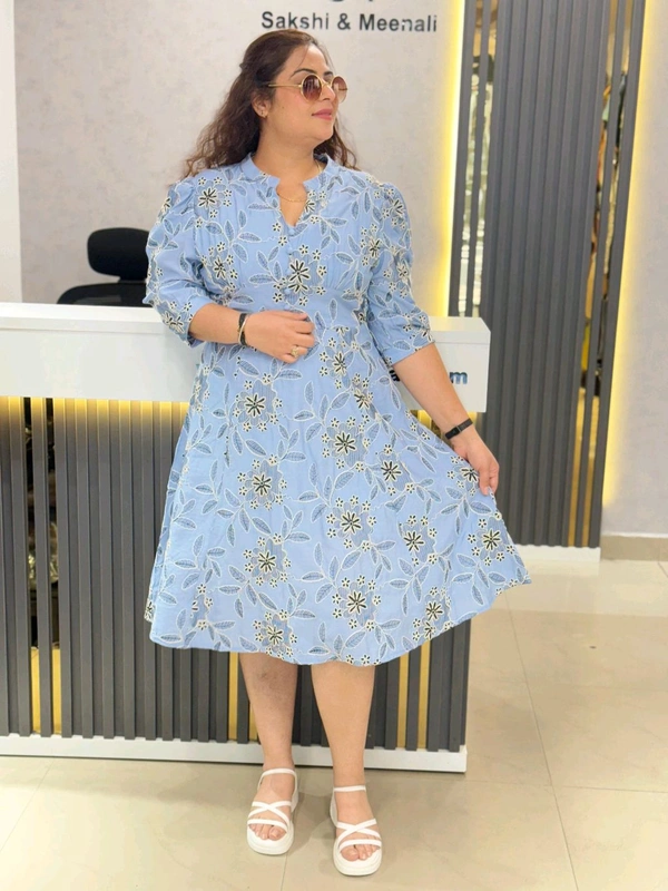 SKU 1843 Beautiful Embroidered Dress - Free Size M TO XXL, Blue