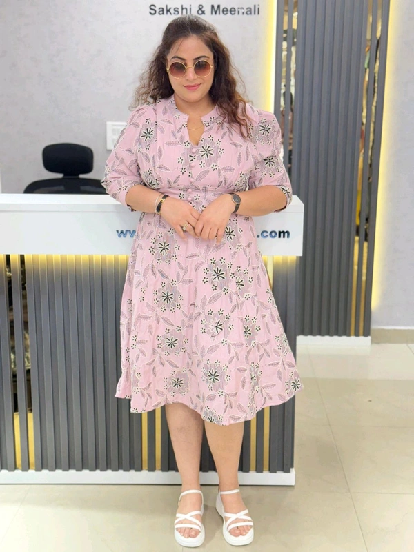 SKU 1843 Beautiful Embroidered Dress - Pink, Free Size M TO XXL